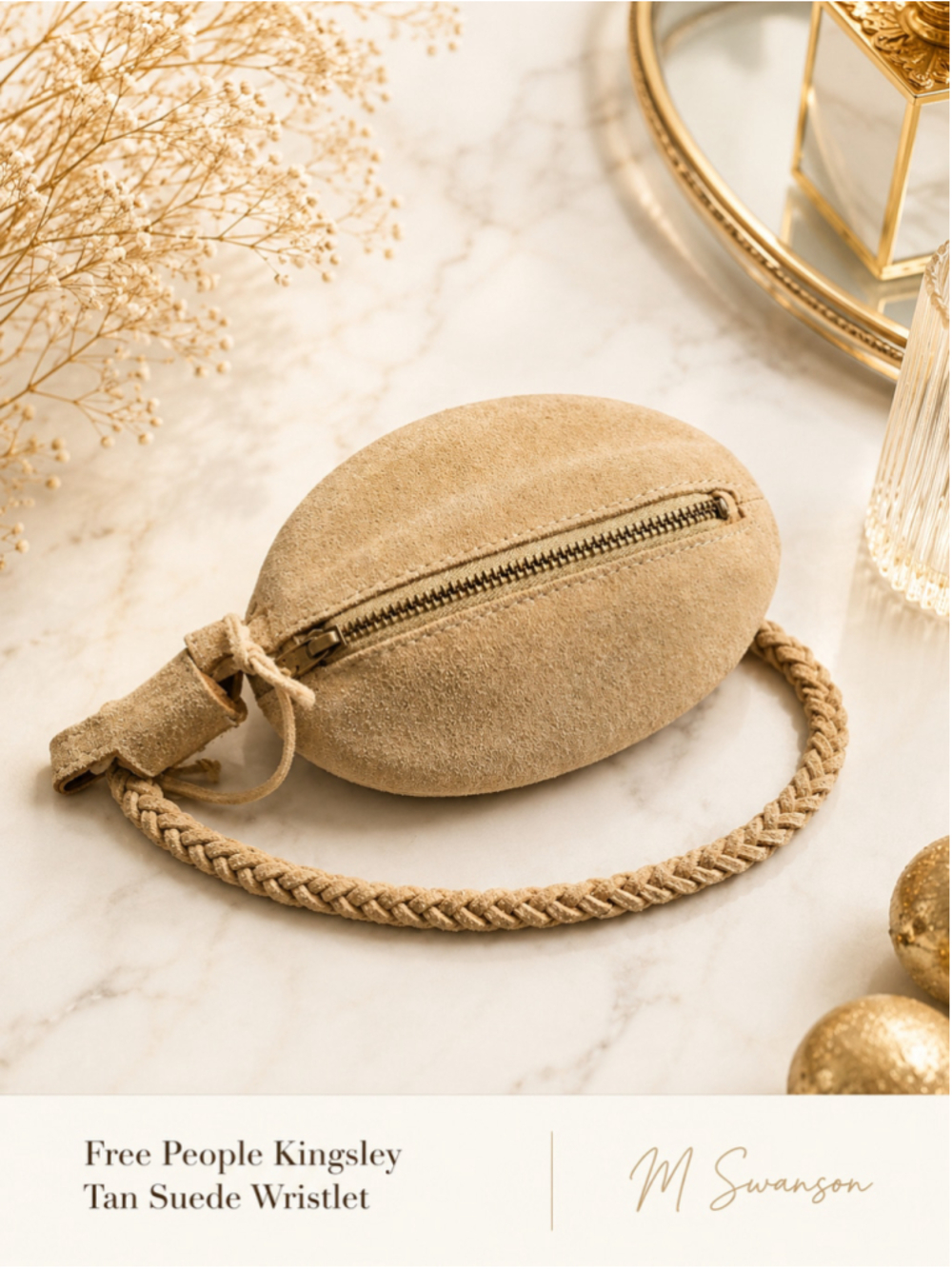 NEW Free People Kingsley Tan Suede Braided Wristlet NWT